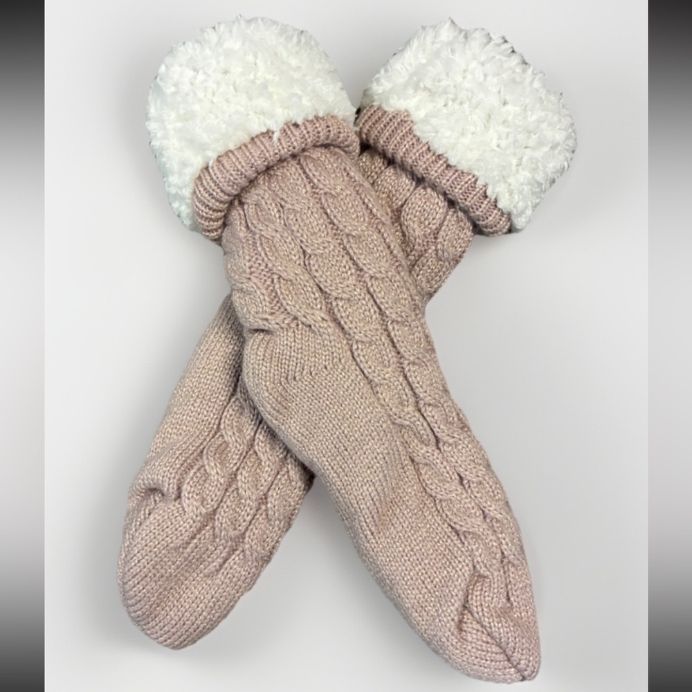 UGG Blush Cable Knit Socks with Fluffy White Cuffs